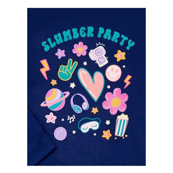 Wonder Nation Girls Long Sleeve Top and Wide Leg Pant Pajama Set, 2-Piece, SizeM - Picture 2 of 7